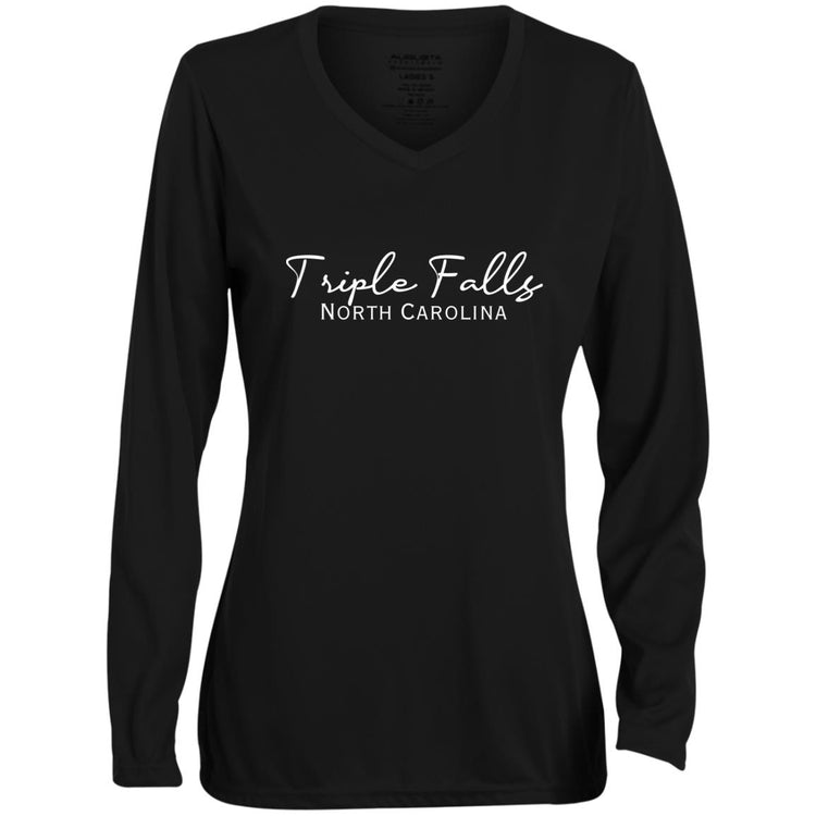 Triple Falls, North Carolina Ladies’ Long Sleeve Performance V-Neck Tee
