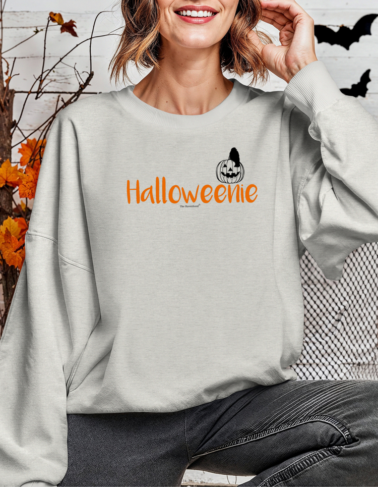 Halloweenie with Pumpkin & Raven Crewneck Sweatshirt