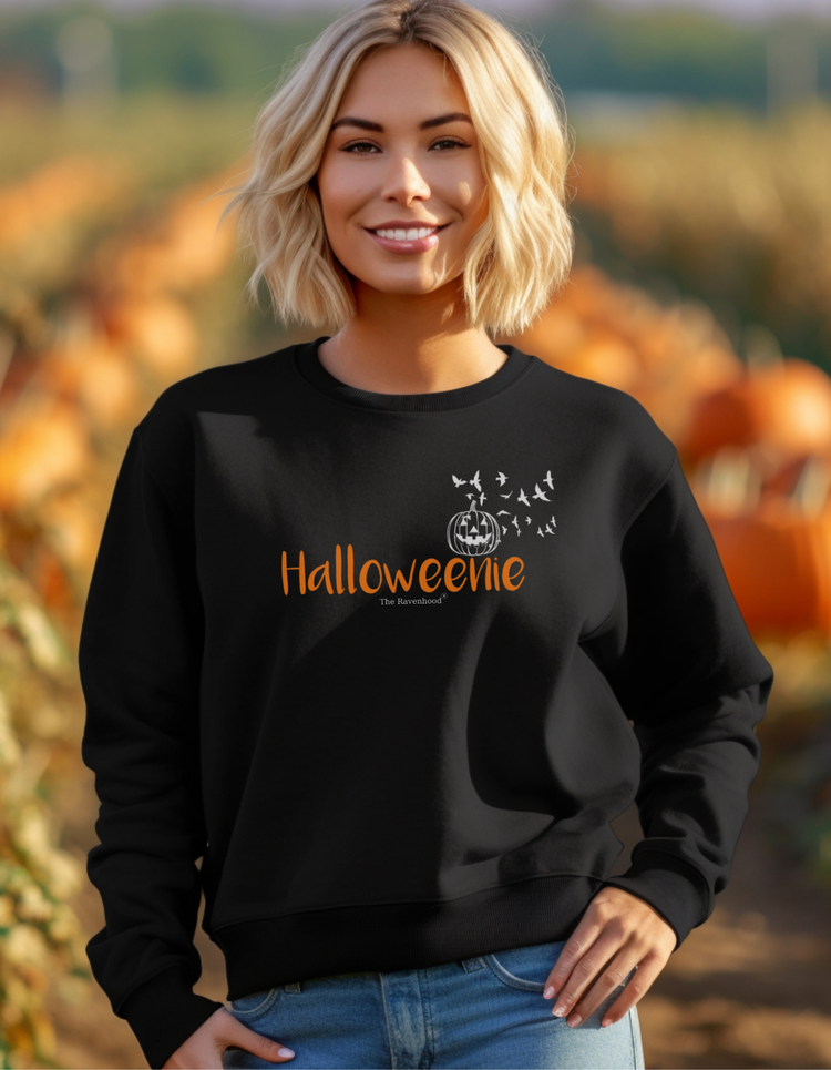 Halloweenie with Pumpkin and Birds Crewneck Sweatshirt