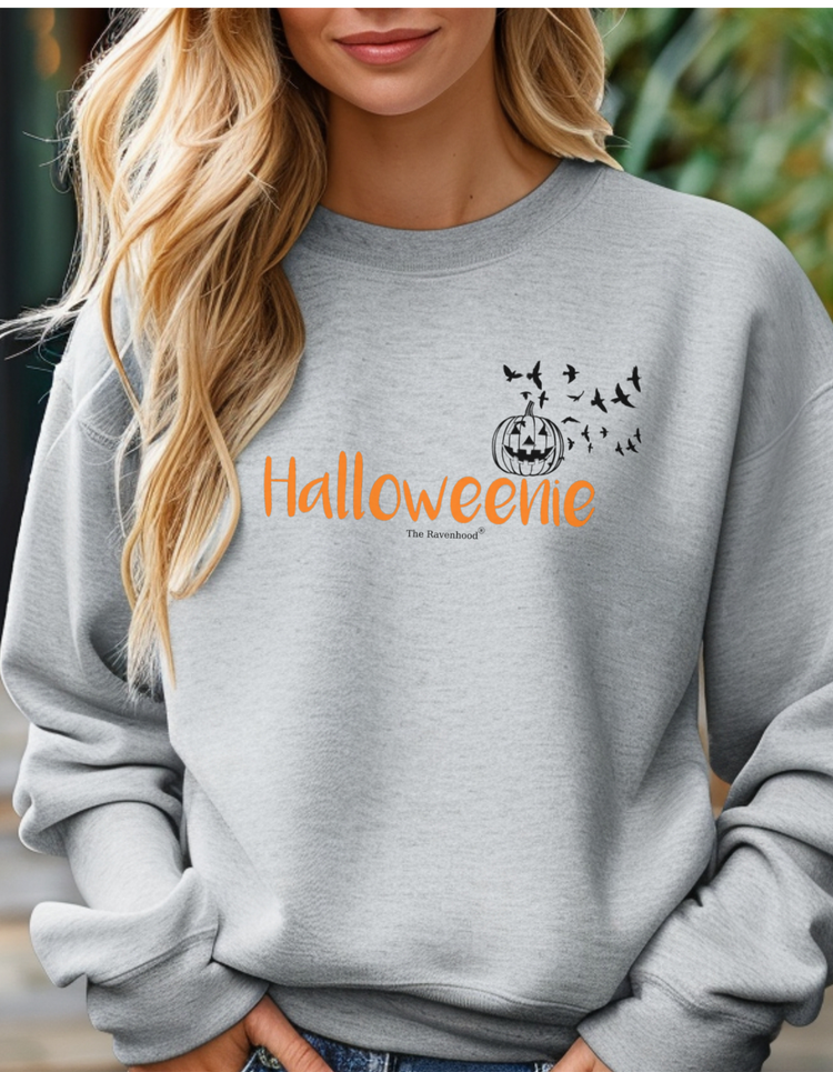 Halloweenie with Pumpkin and Birds Crewneck Sweatshirt